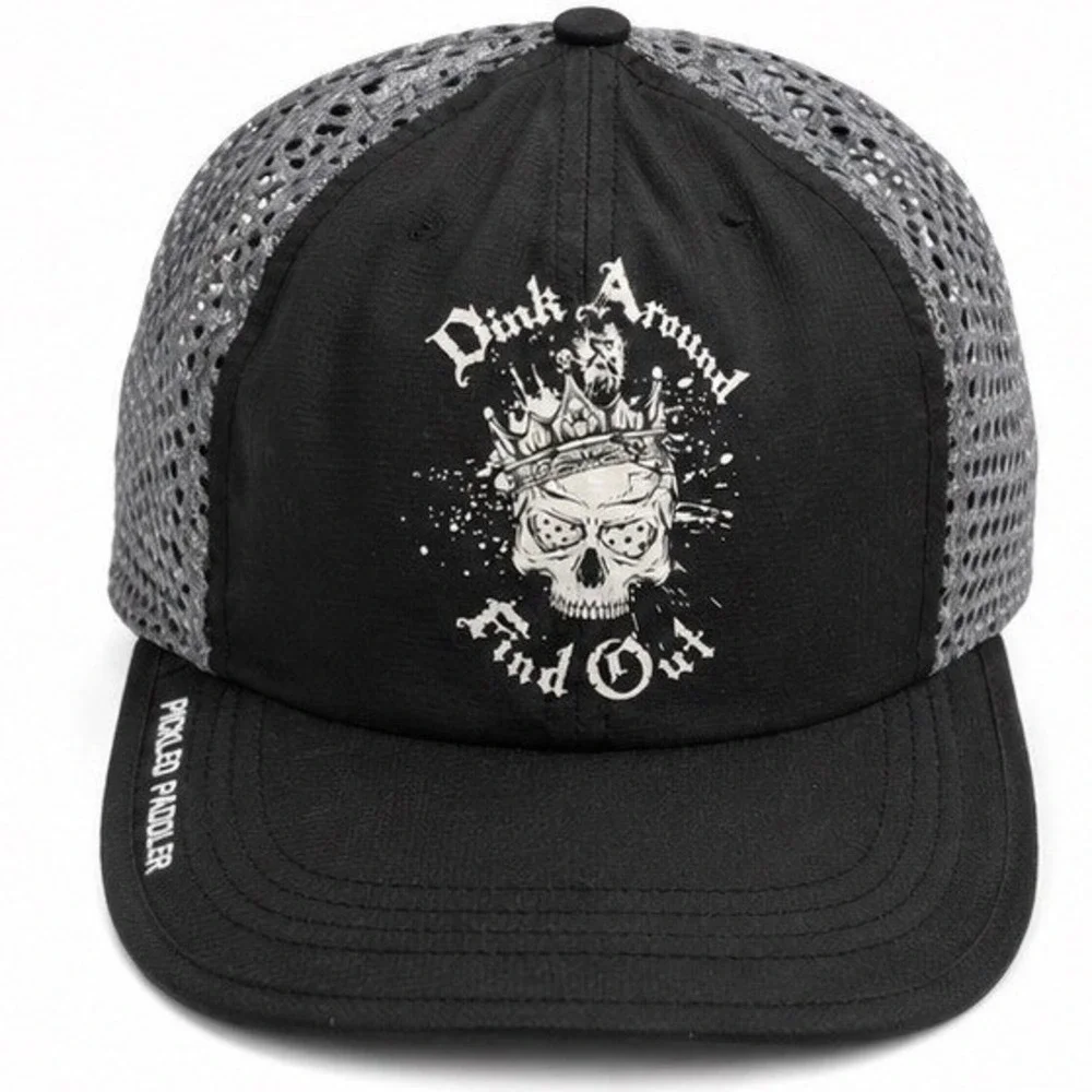 Pickled Paddler Dink Around Find Out Skull Trucker Hat Richardson Black Grey Cap